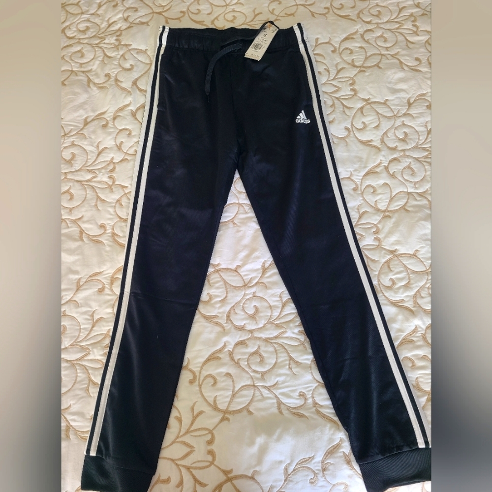 Adidas running pants, size S, black with white stripe s
